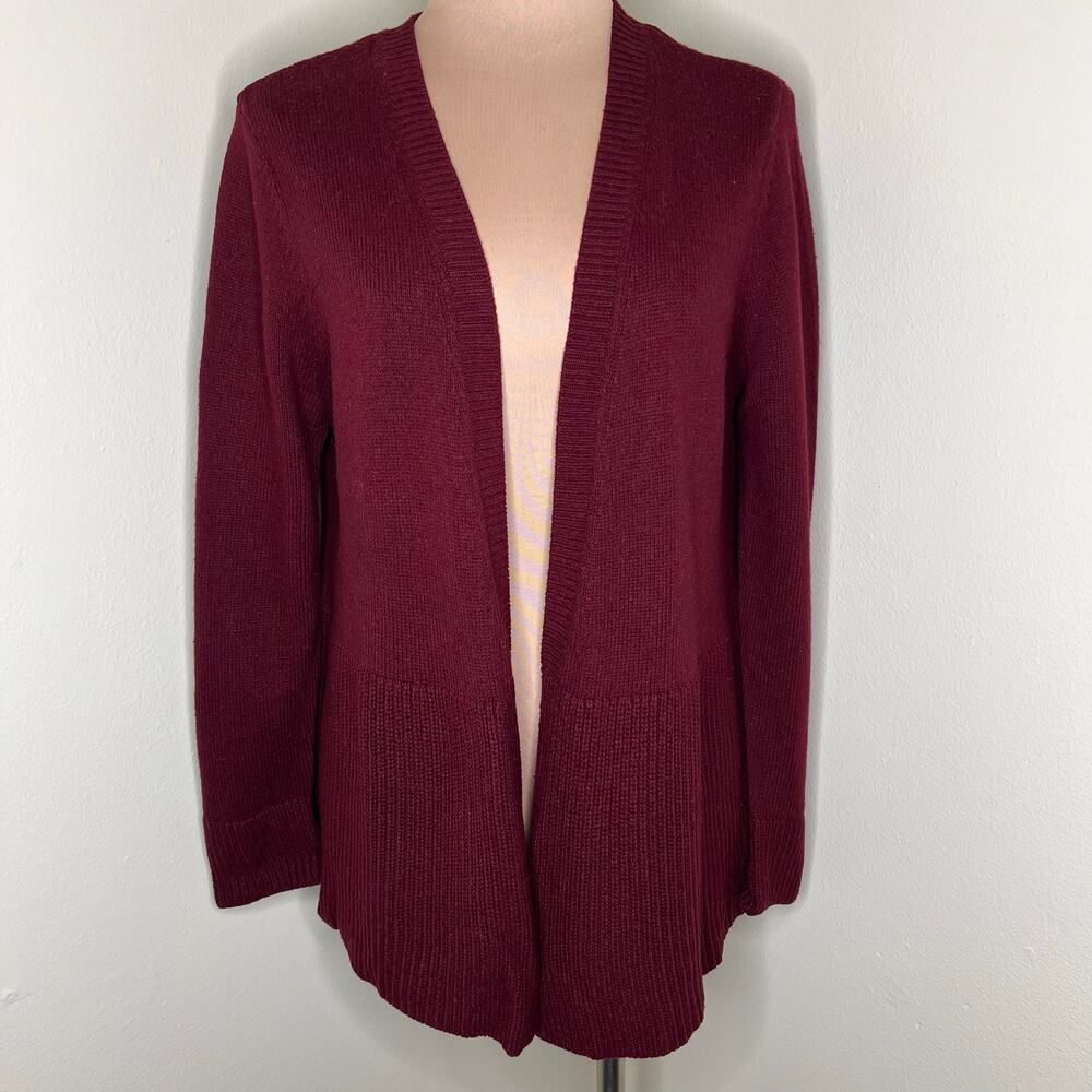 Ann Taylor Loft Wool Blend Cardigan Large Womens Italian Yarn Knit Open Maroon